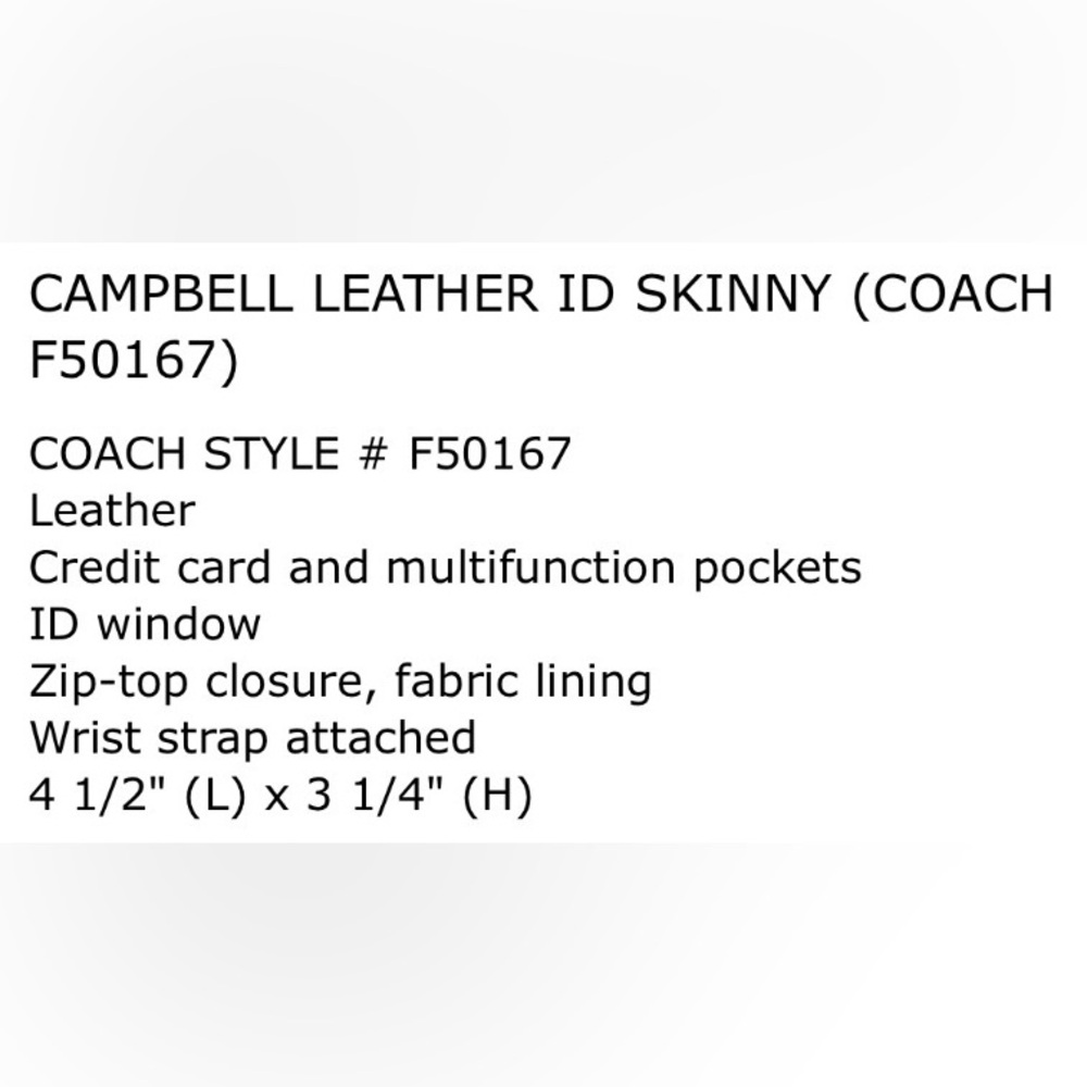 COACH CAMPBELL LEATHER MINI ID SKINNY CREDIT CARD KEYCHAIN WRISTLET #F50167 - Picture 10 of 10